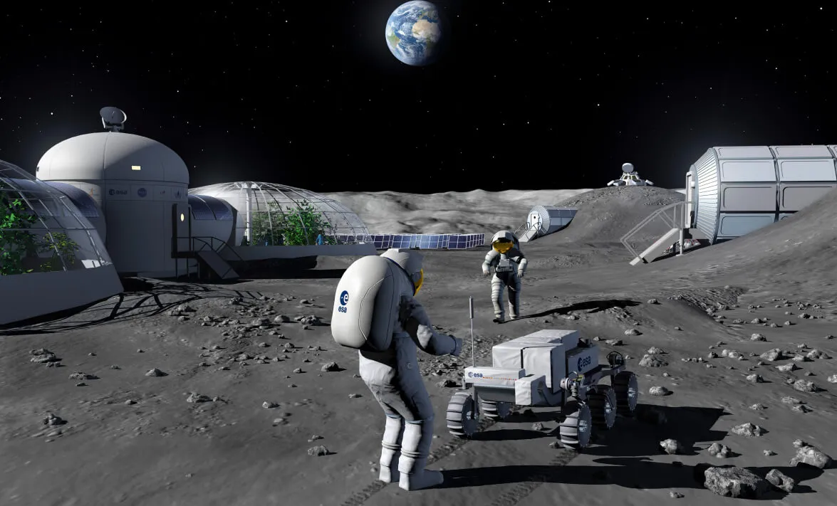 Artist impression of prospection activities in a moon base