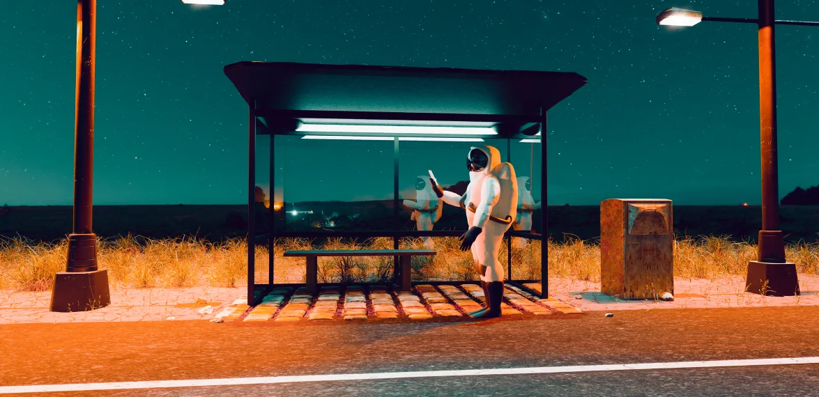 Image of an astronaut at the bus station