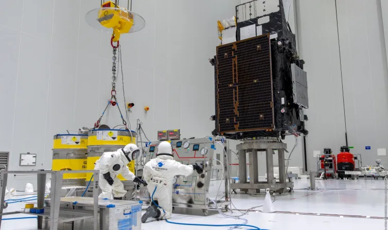 First Meteosat Third Generation imaging satellite being readied for launch from the Guiana Space Center